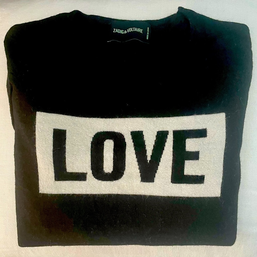 ZADIG & VOLTAIRE SWEATER BLACK CASHMERE LOVE long sleve crewneck